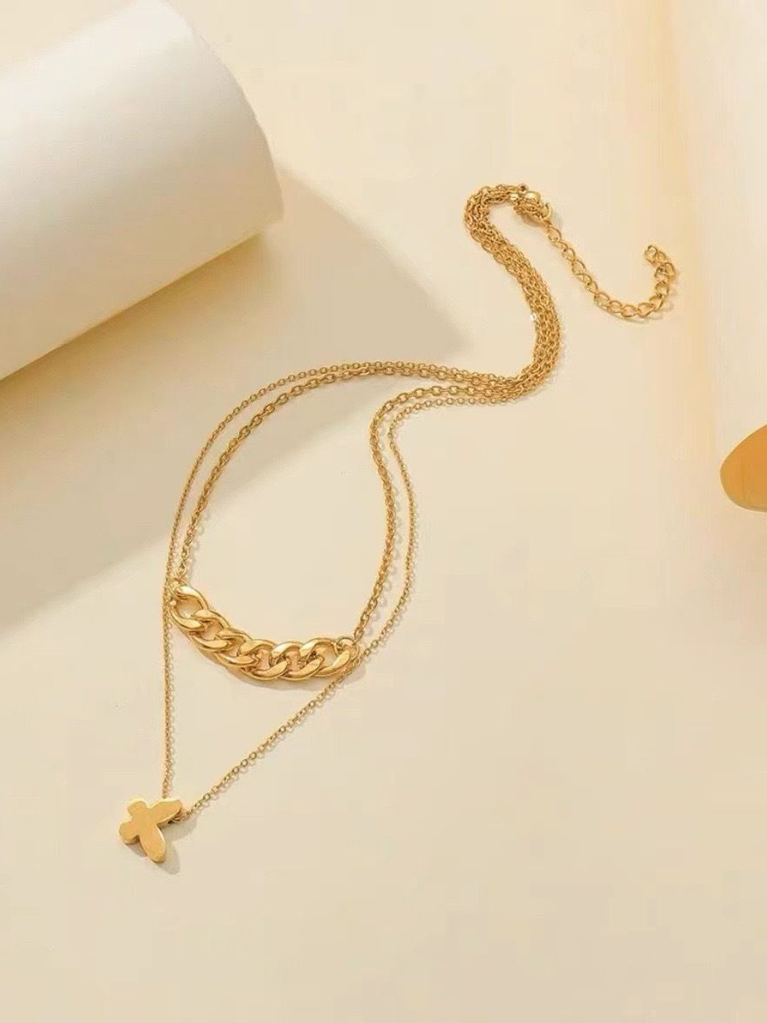 MYKI Gold Plated Stainless Steel Cute Multistrand Butterfly Pendant Chain