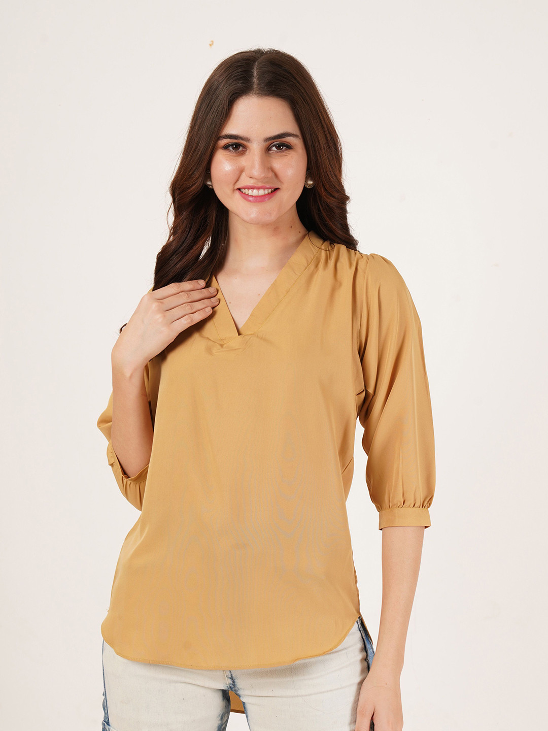 Brownverse Women Mandarin Collar Cotton Top