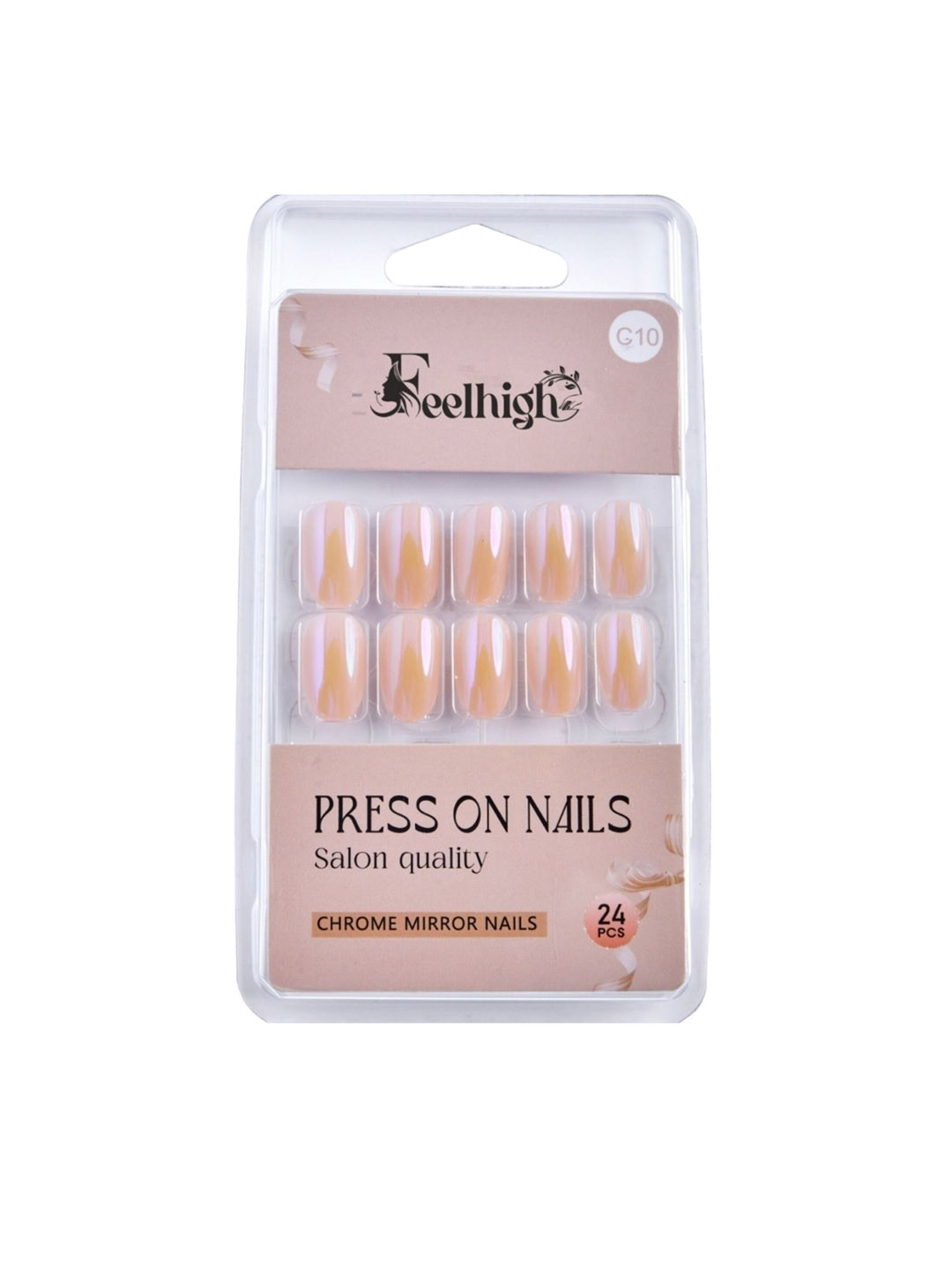 FEELHIGH Set Of 24 Re useble Press-On Chrome Nails - C10