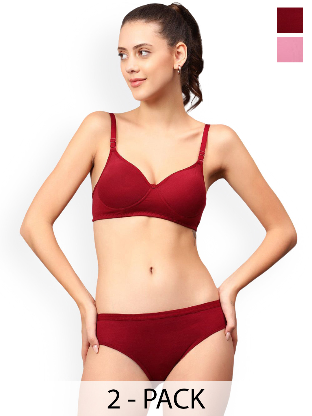 Designer Bugs Women Pack Of 2 Seamless Mid-Rise Lightly-Padded Lingerie Set DBLS-BP-M-30B