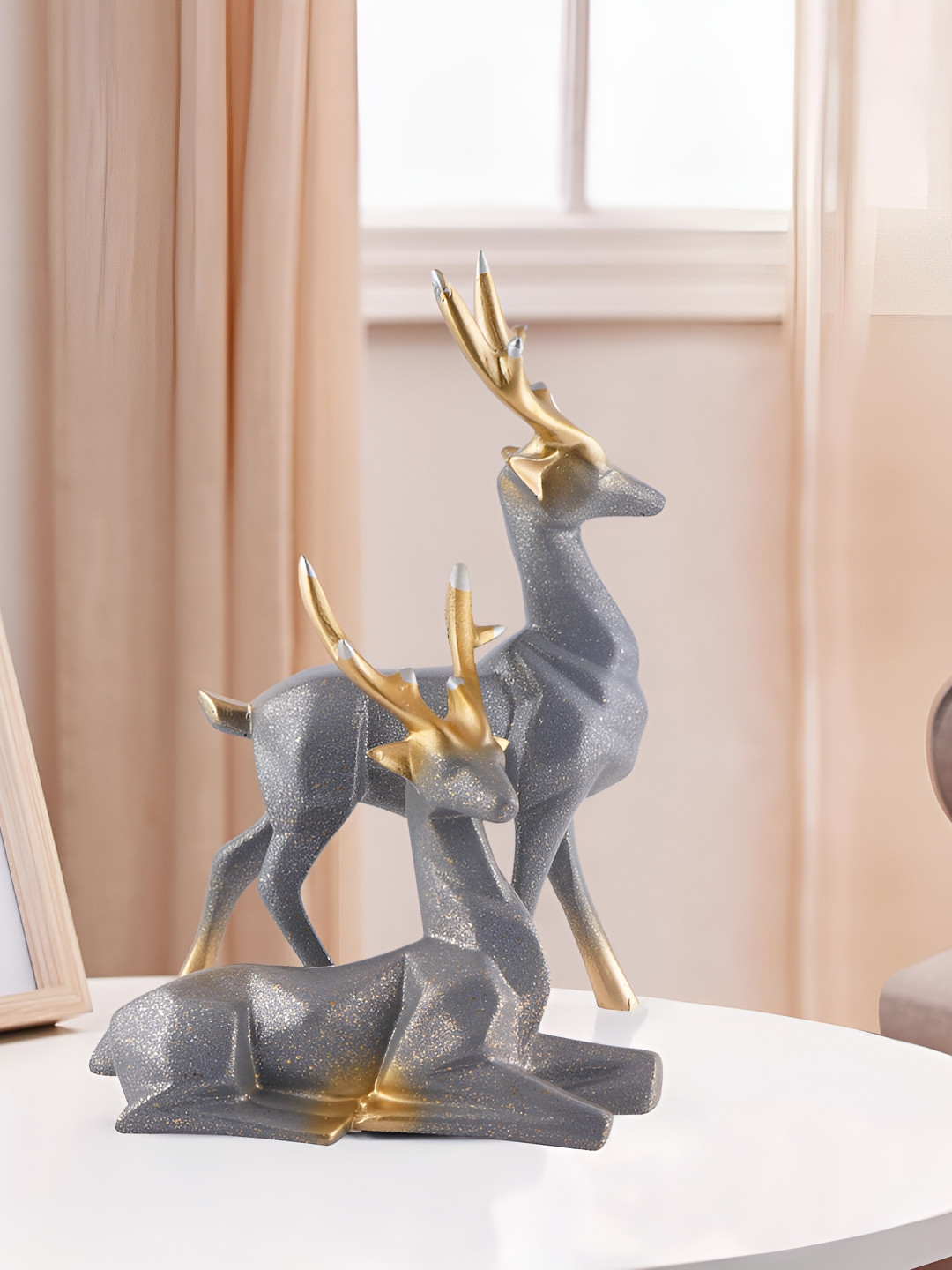 Zart Deer Grey Polyresin Matte Living Room Set of 2 Medium Showpieces - 8 Inches