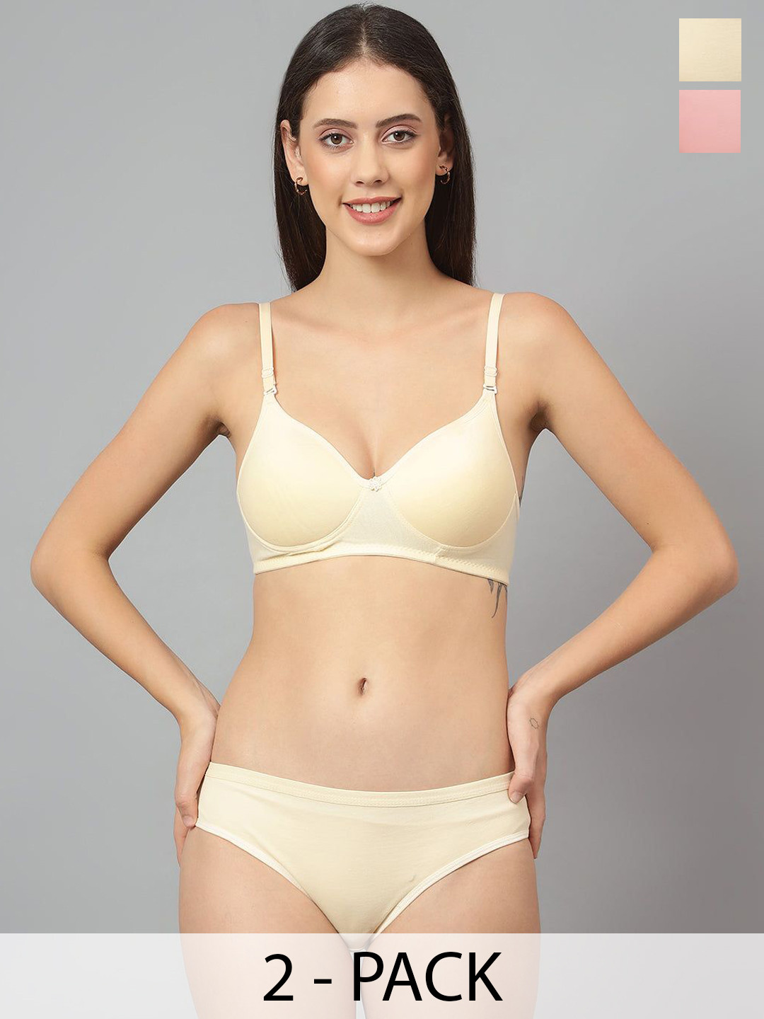 Designer Bugs Women Pack Of 2 Seamless Lightly Padded Lingerie Set DBLS-RG-CRM-30B