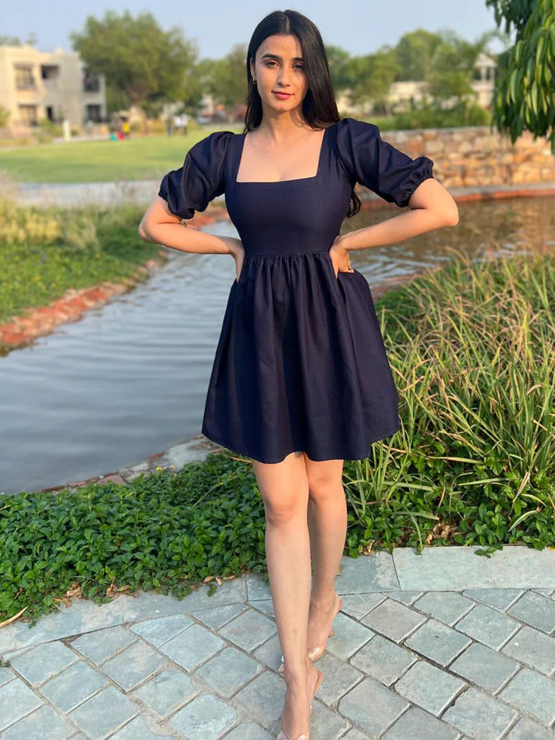 Anasi Clothing Women Solid Fit and Flare Dress