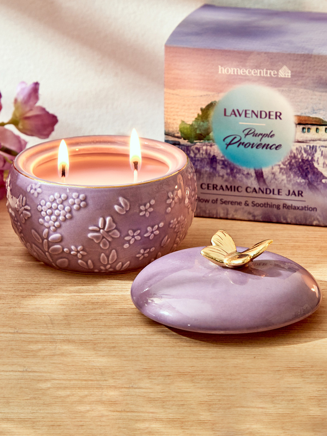 Home Centre Redolence  Purple Provence Lavender Scented Ceramic Jar Candle
