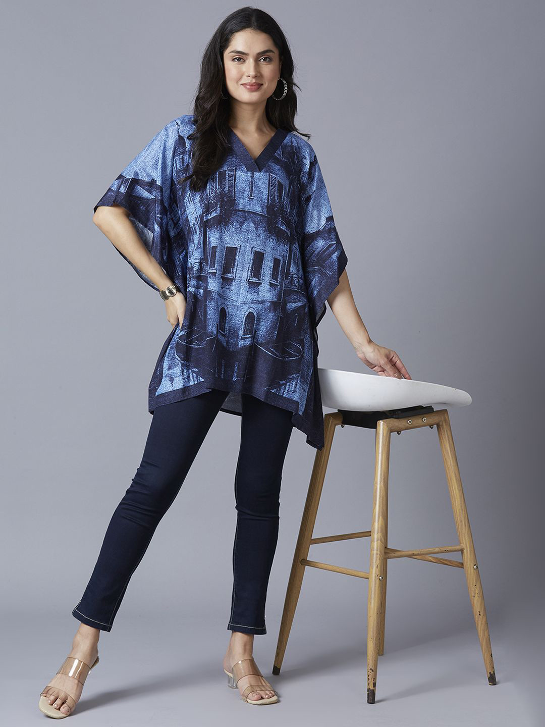 Cloth Haus India Printed Kimono Sleeves Crepe Kaftan Top