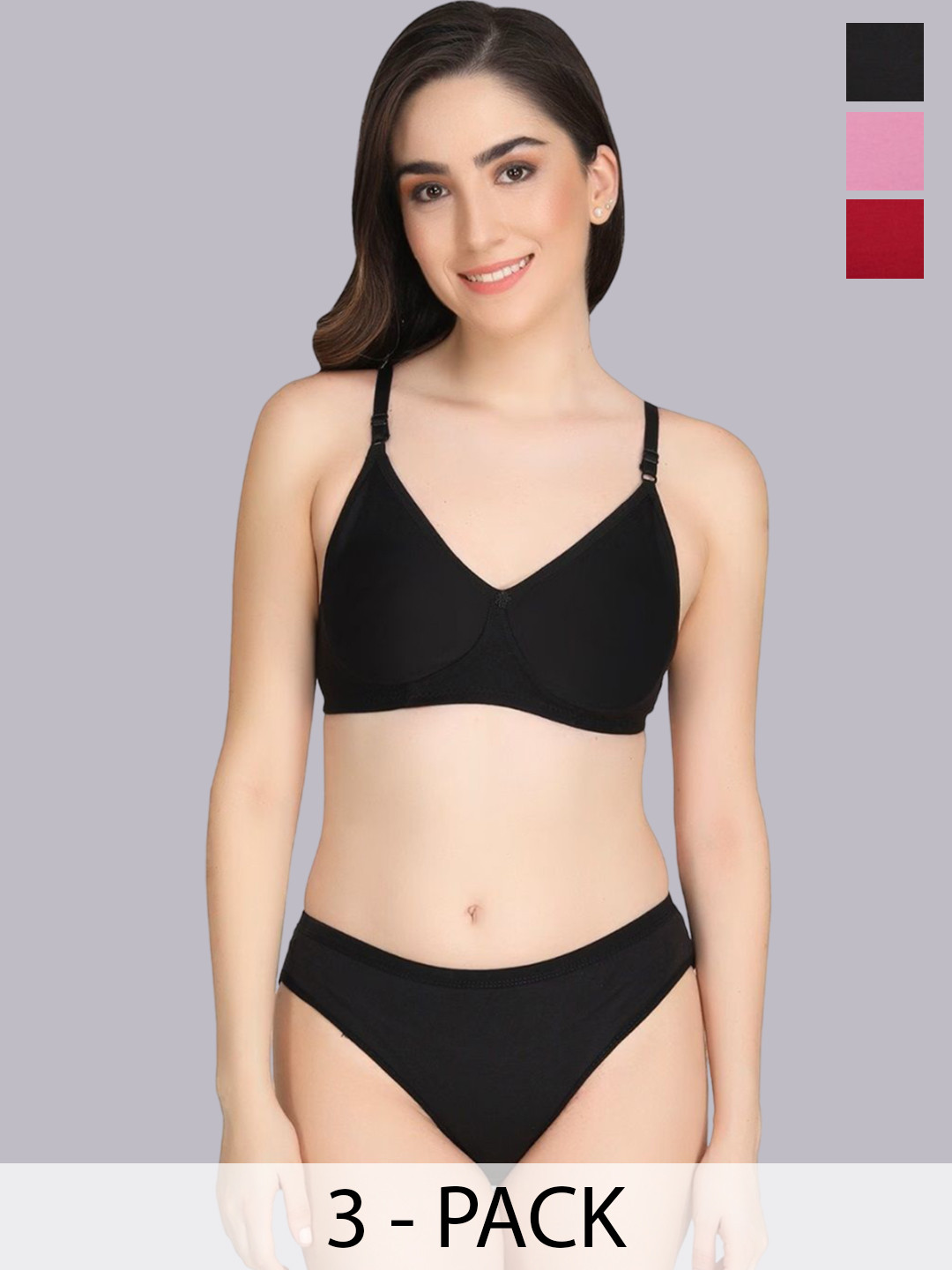 Designer Bugs Women Pack Of 3 Lightly Padded Lingerie Set DBLS-B-BP-M-30B