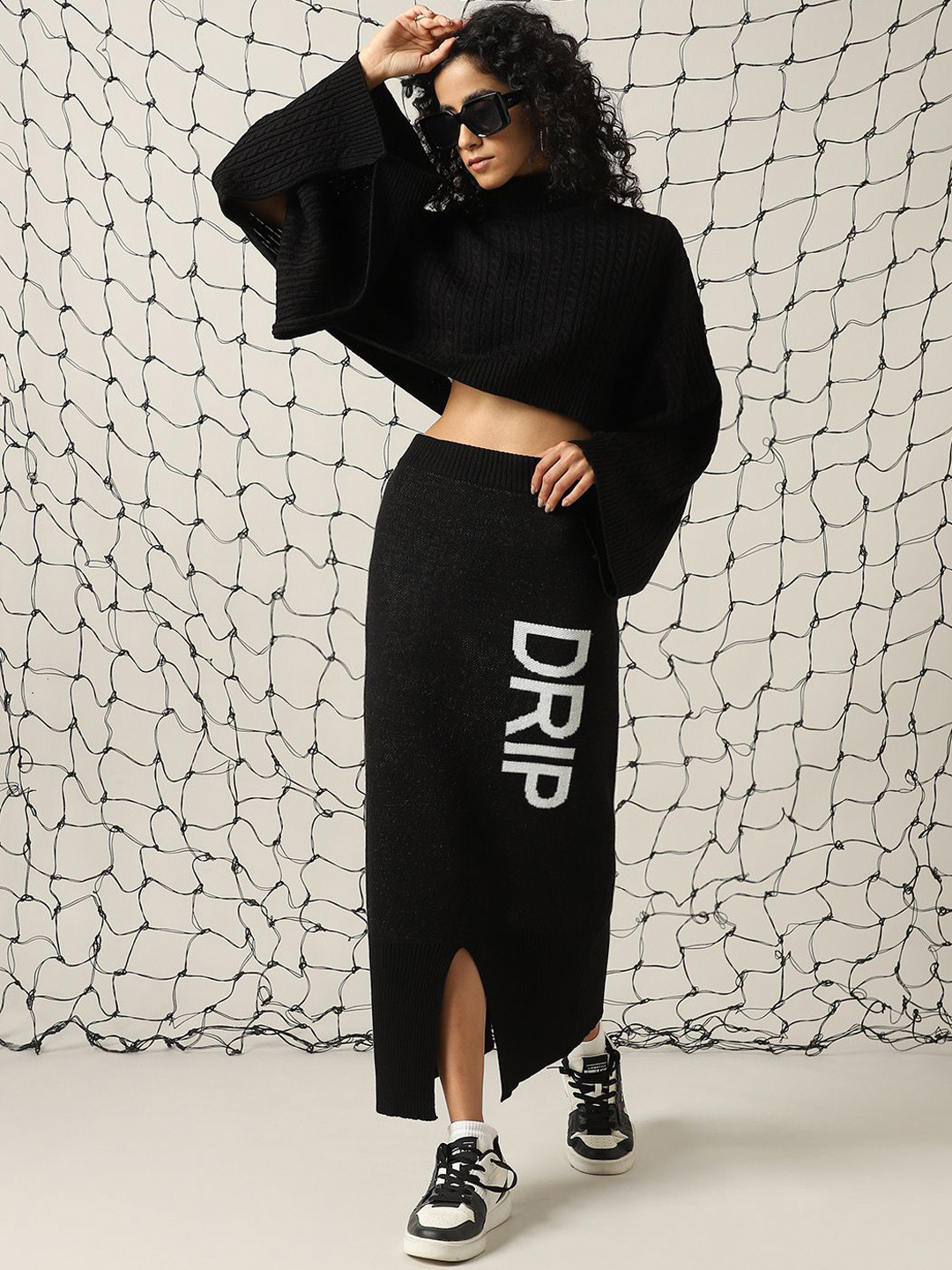 Hubberholme Cable Knit High Neck Top & Flared Skirt  Co-Ords