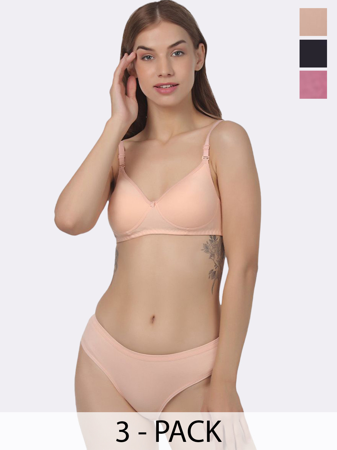 Designer Bugs Women Pack Of 3 Mid-Rise Lingerie Set DBLS-NB-BP-PH-30B