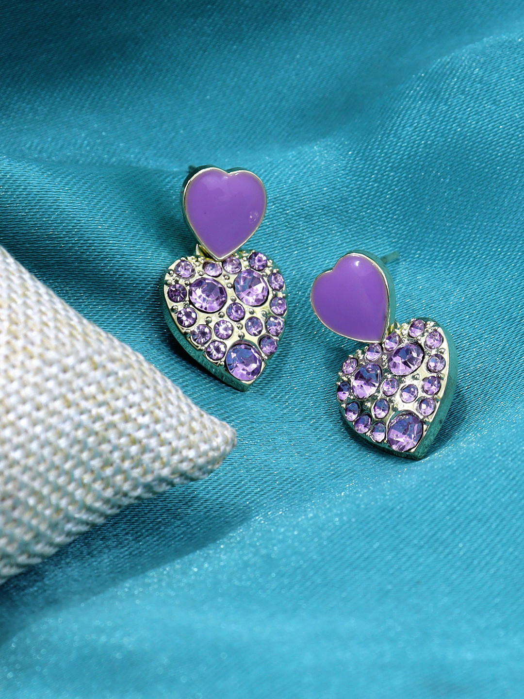 FIMBUL Gold-Plated Heart Shaped Crystal Rhinestone Drop Earrings