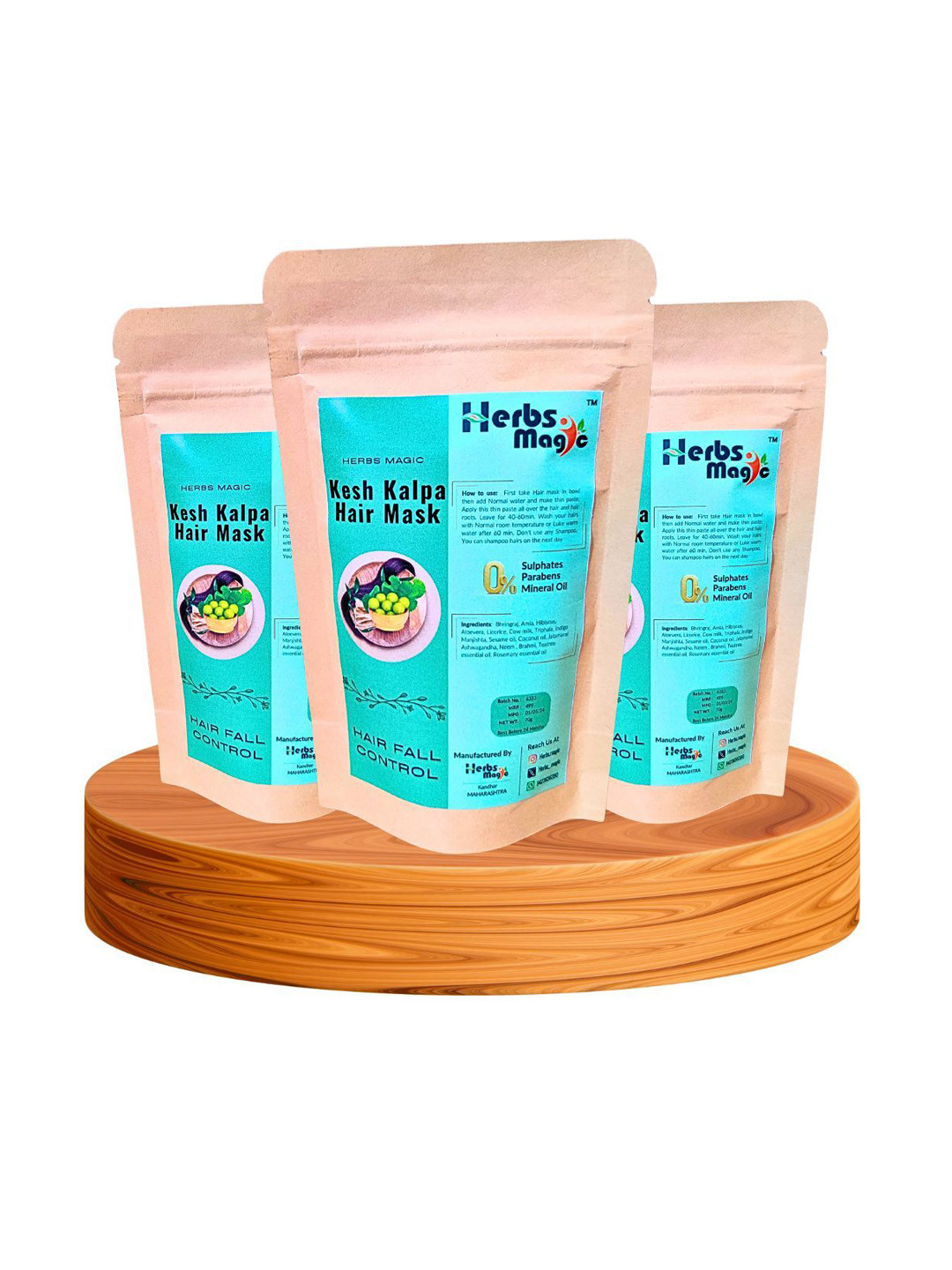 Herbs Magic Set of 3 Kesh Kalpa Hair Mask for Hair Fall Control & Growth - 70 g each
