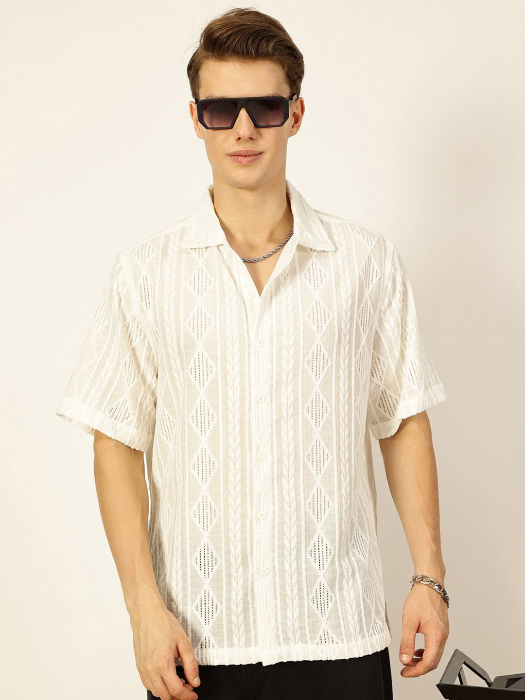 Thomas Scott Men Premium Semi Sheer Casual Oversized Shirt