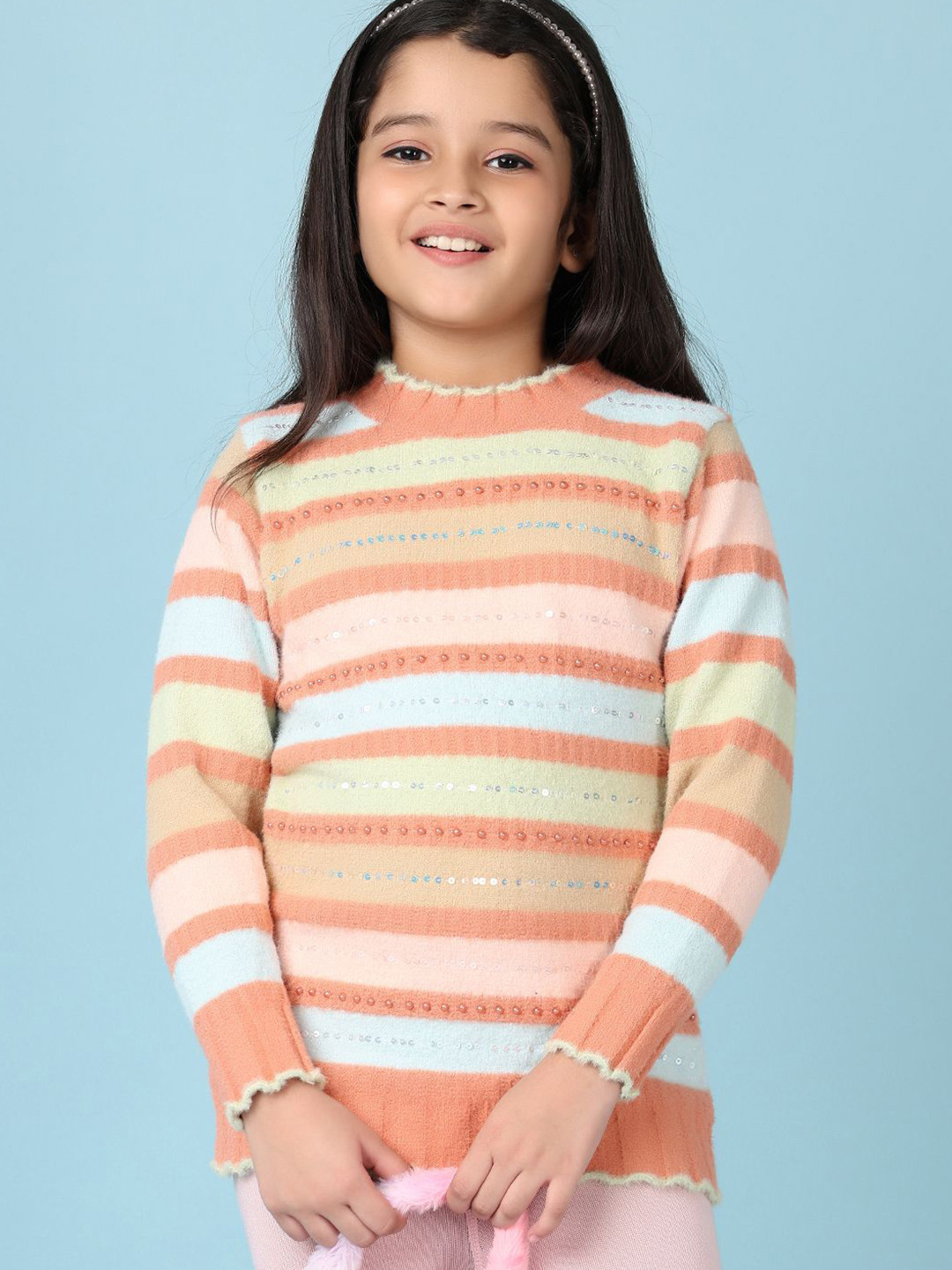V-Mart Girls Striped Pullover Sweaters