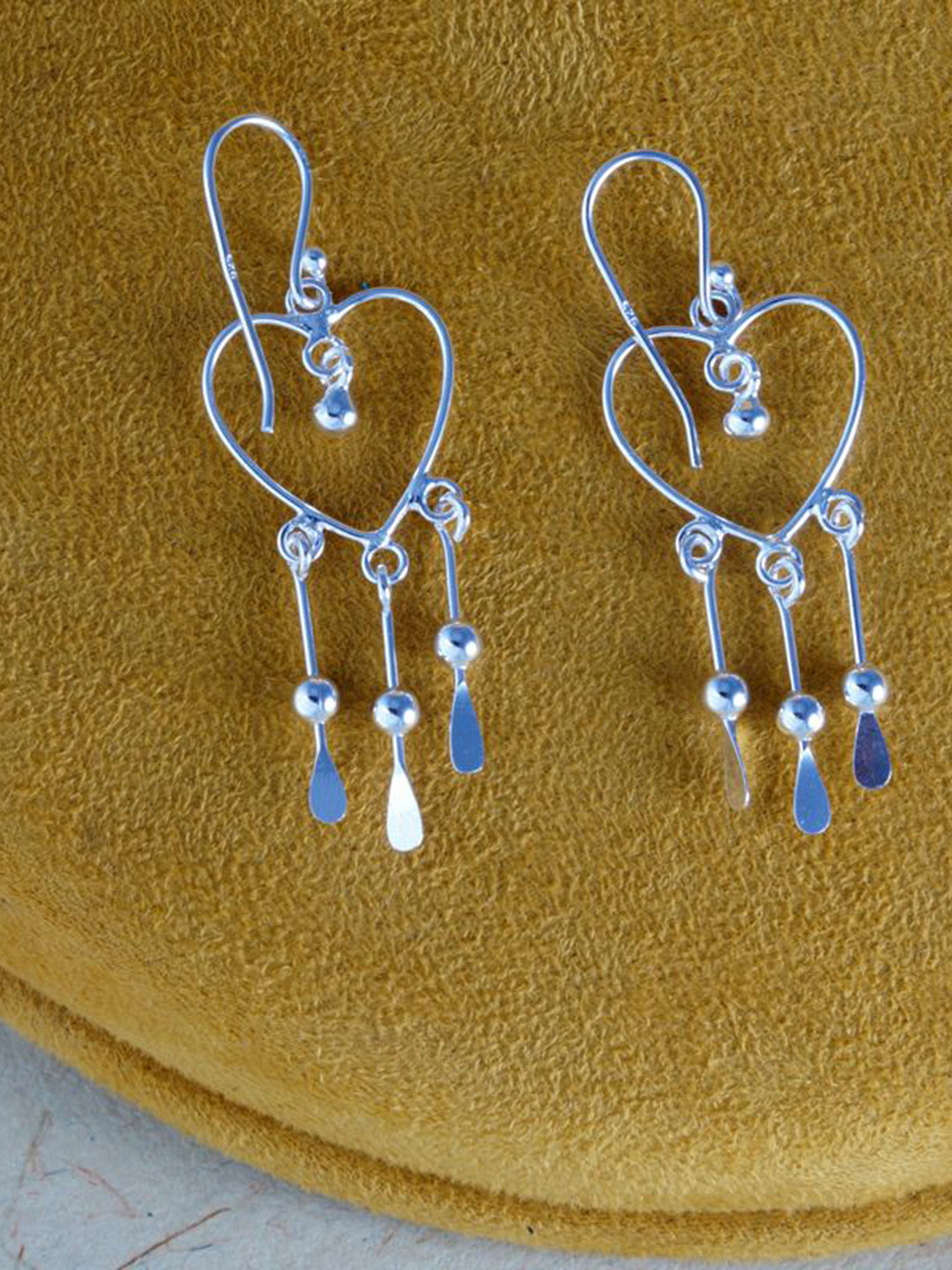 Tuanz Silver Jewelry 925 Sterling Silver Rhodium-Plated Heart Shaped Drop Earrings
