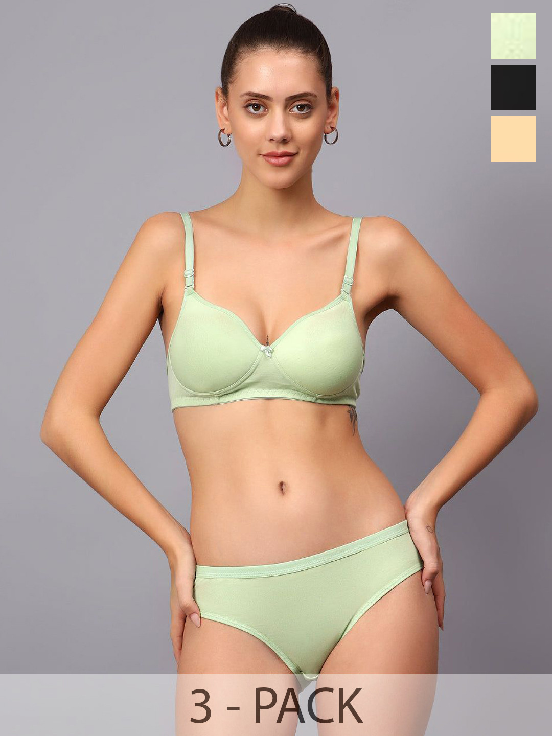 Designer Bugs Women Pack Of 3 Mid-Rise Lightly-Padded Lingerie Set DBLS-B-Y-LG-30B