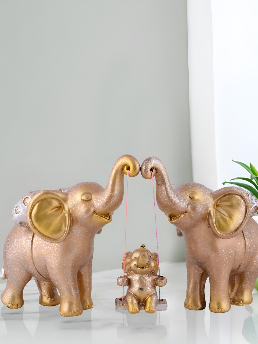 Zart Elephant Brown Polyresin Natural Living Room Medium Showpiece - 6.5 Inches
