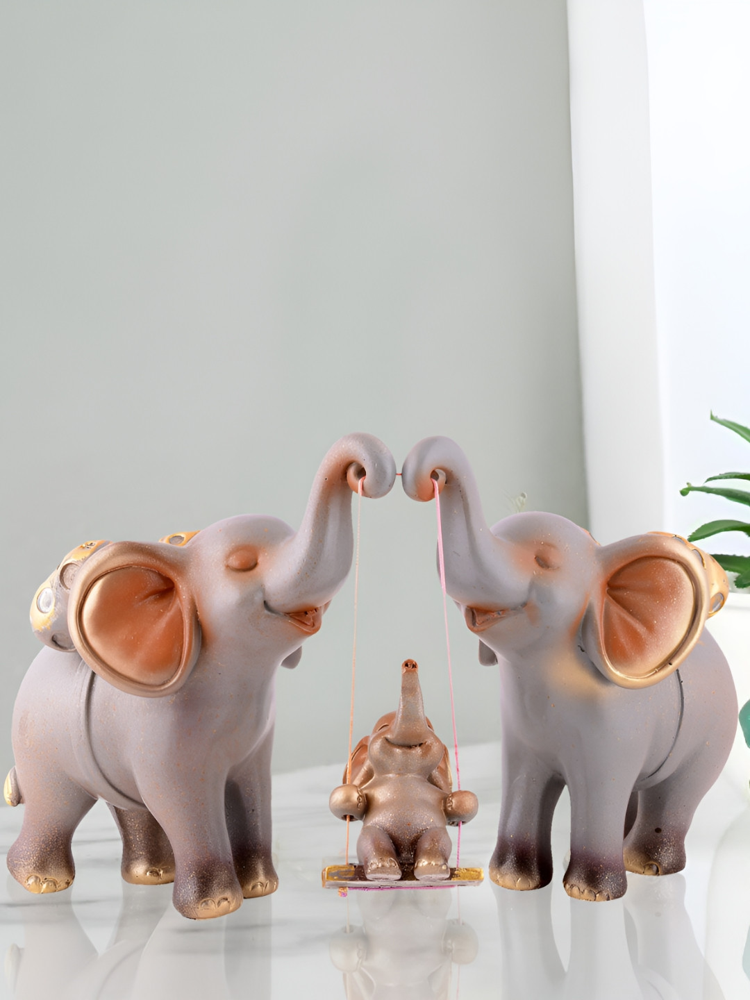 Zart Elephant Grey Polyresin Natural Living Room Medium Showpiece - 6.5 Inches