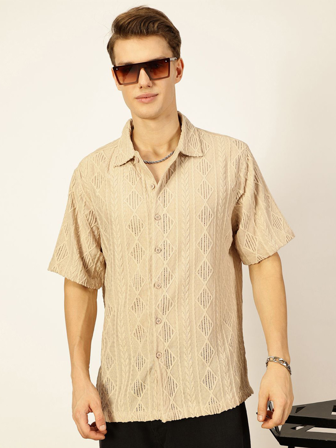 Thomas Scott Men Premium Semi Sheer Casual Oversized Shirt