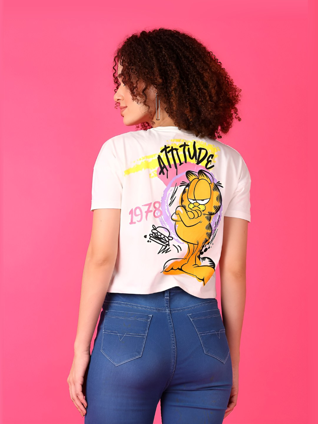 V-Mart Women Graphic Printed Round Neck Cotton Relaxed Fit Garfield T-shirt