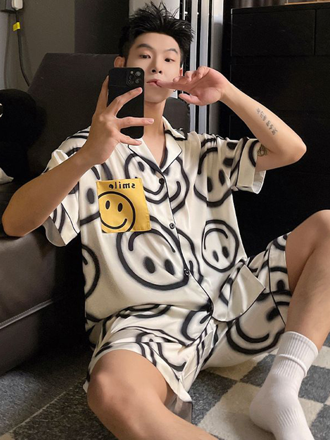 StyleCast Cream Coloured Printed T-shirt With Shorts