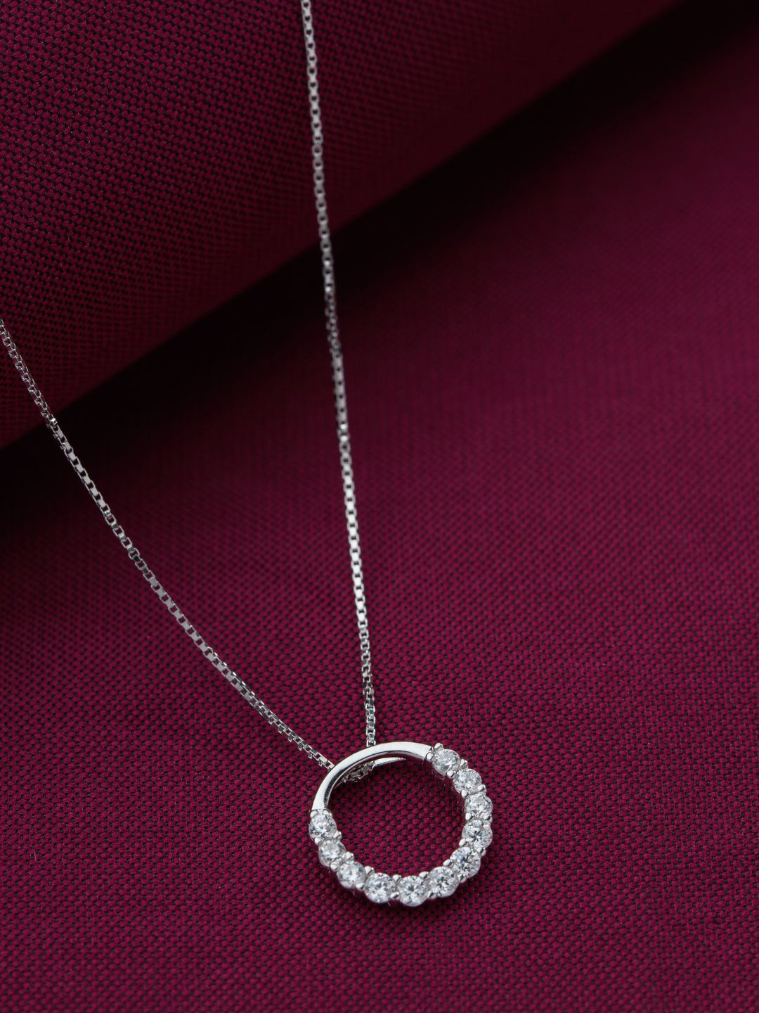 Gargi by P. N. Gadgil & Sons Sterling Silver Stone Studded Circular Pendant Chain