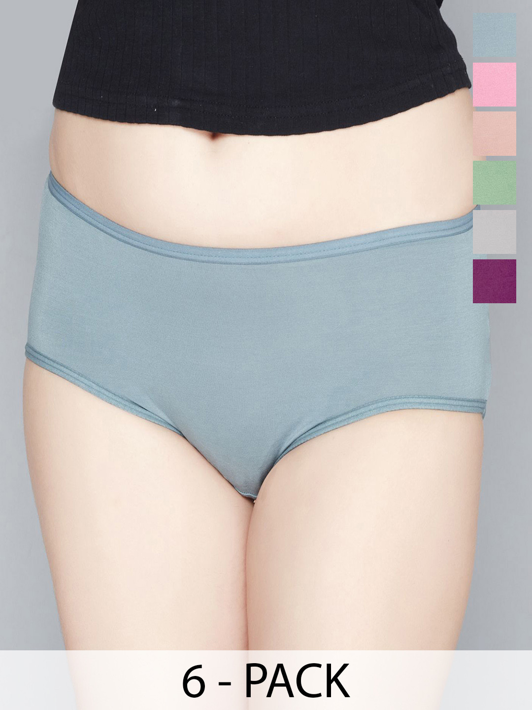 Lady Love Women Pack Of 6 Mid Rise Modal Elastane Hipster Briefs