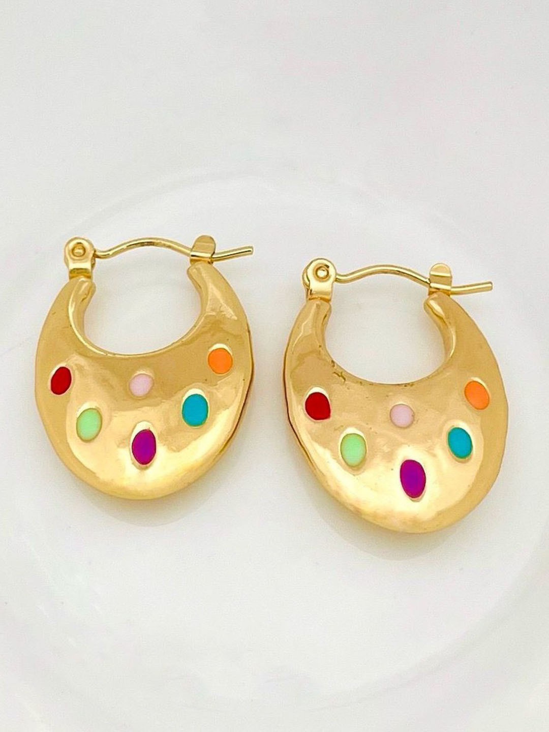 ZIVOM 18KT Gold-Plated Stainless Steel Anti Tarnish Emerald Oval Hoop Earrings