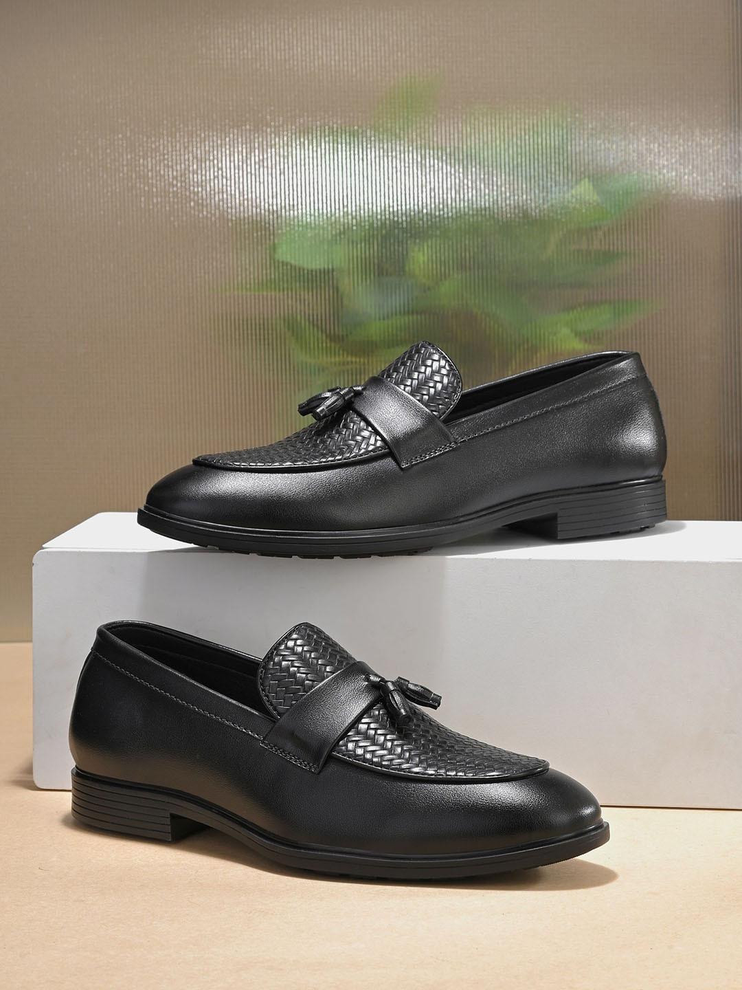 House of Pataudi Men Woven Design Formal Loafers