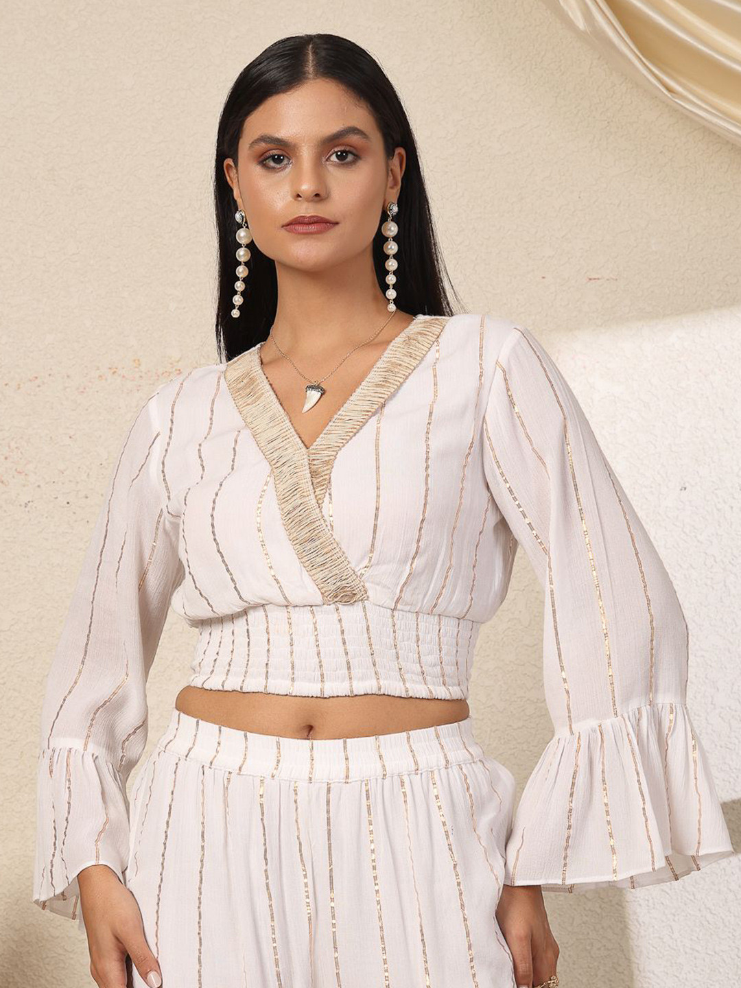 VESTIDO MODAS Women Wrap Neck Crop Top