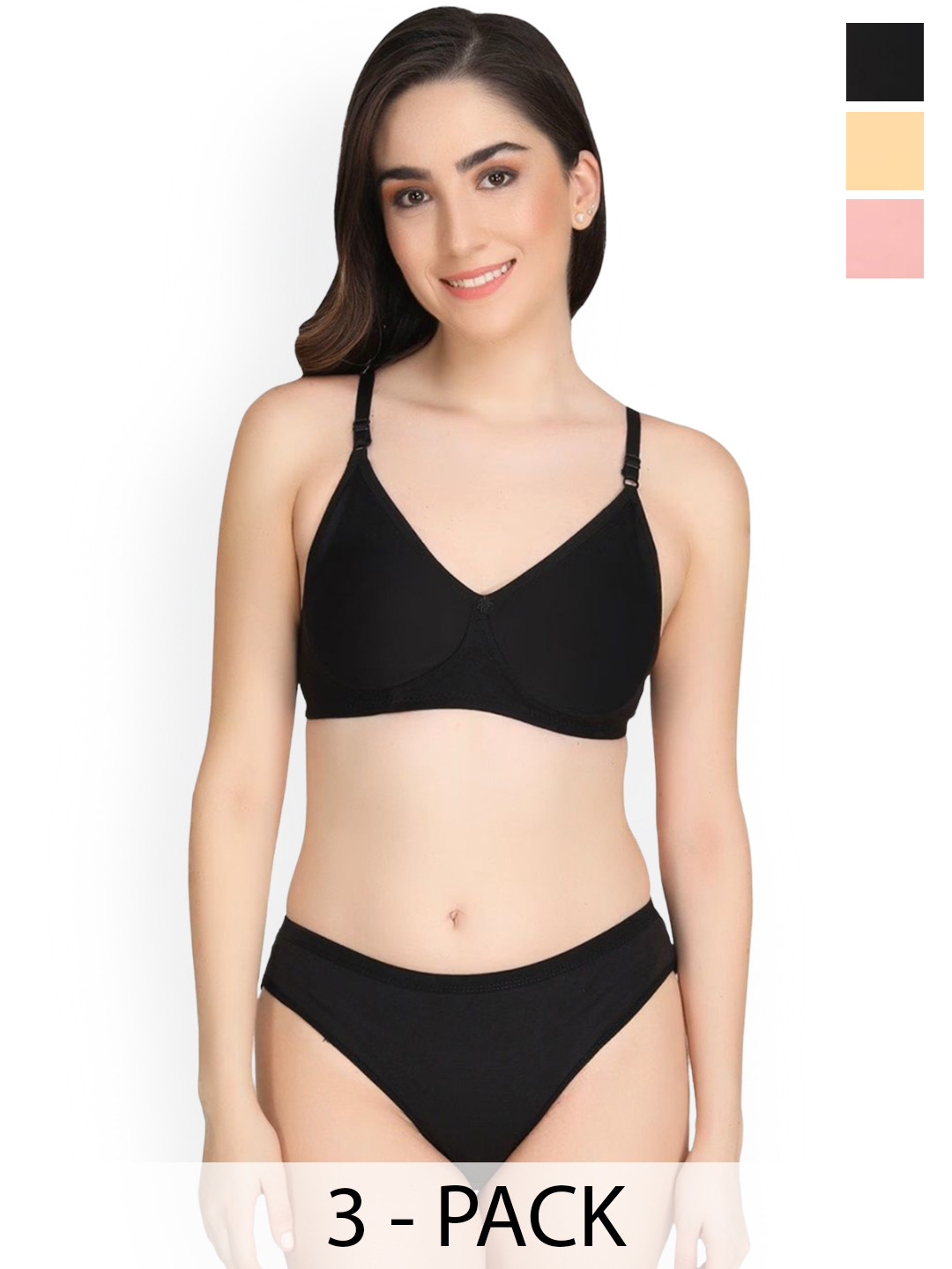 Designer Bugs Women Pack Of 3 Lightly Padded Lingerie Set