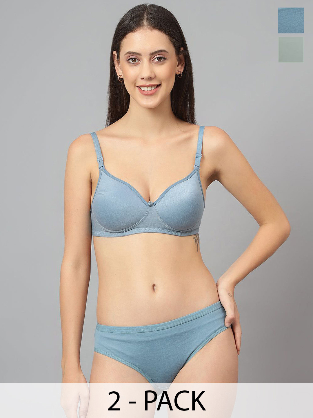 Designer Bugs Women Pack Of 2 Lightly Padded Lingerie Set DBLS-O-G-30B