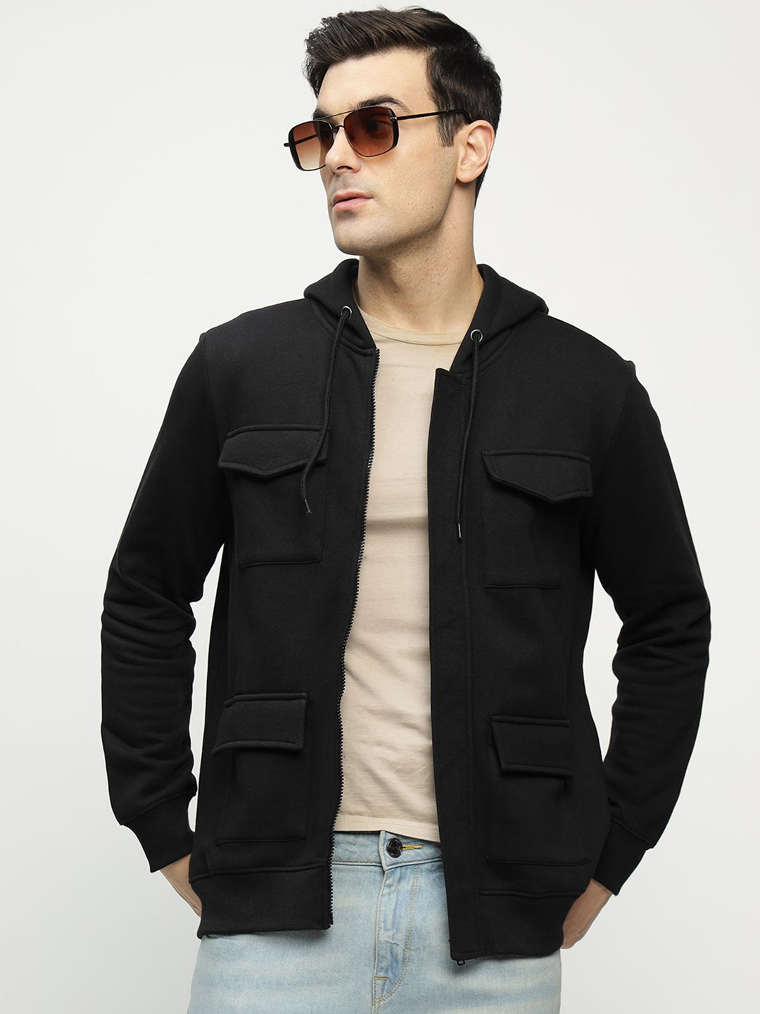 Hancock Hooded Anti Odour Front-Open Fleece Sweatshirt