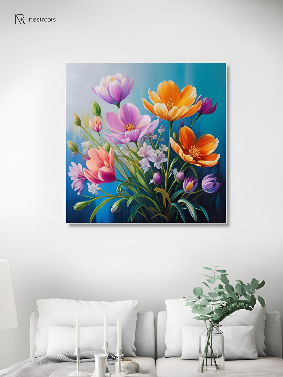 nestroots Vibrant Flowers Blue & Purple Canvas Wall Arts