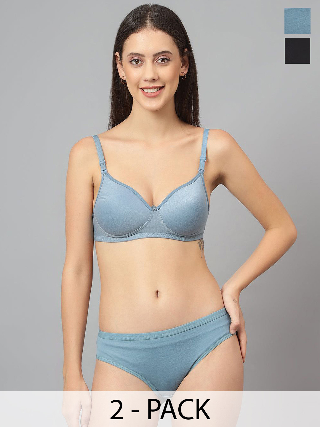 Designer Bugs Women Pack Of 2 Seamless Lightly Padded Lingerie Set DBLS-B-G-30B