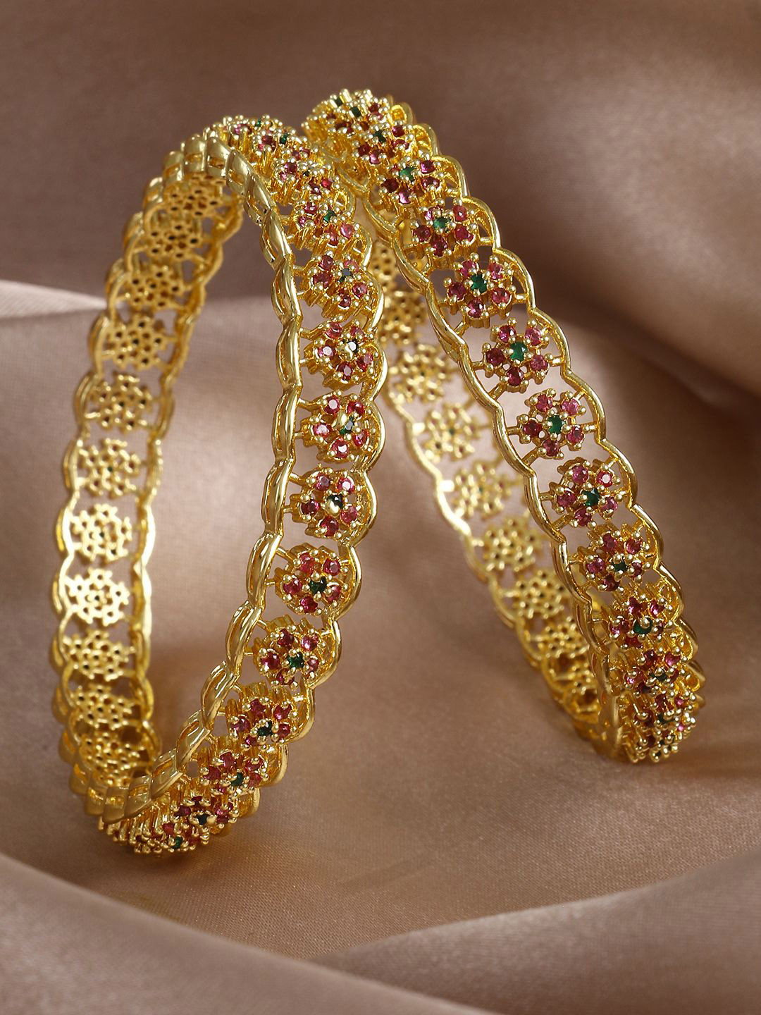 Adwitiya Collection Set Of 2 Gold-Plated American Diamond-Studded Bangles