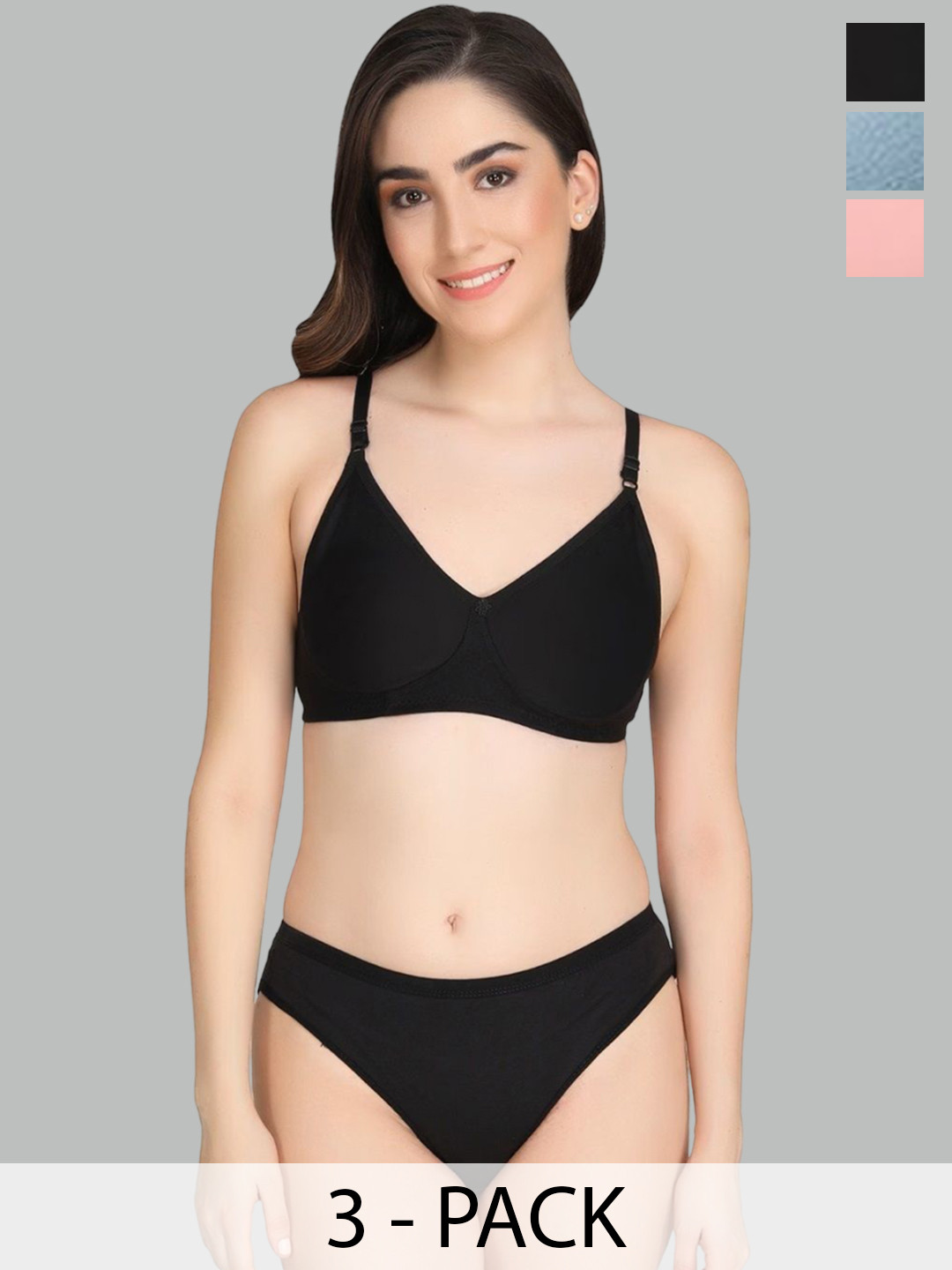 Designer Bugs Women Pack Of 3 Seamless Lightly-Padded Lingerie Set DBLS-B-RG-G-30B