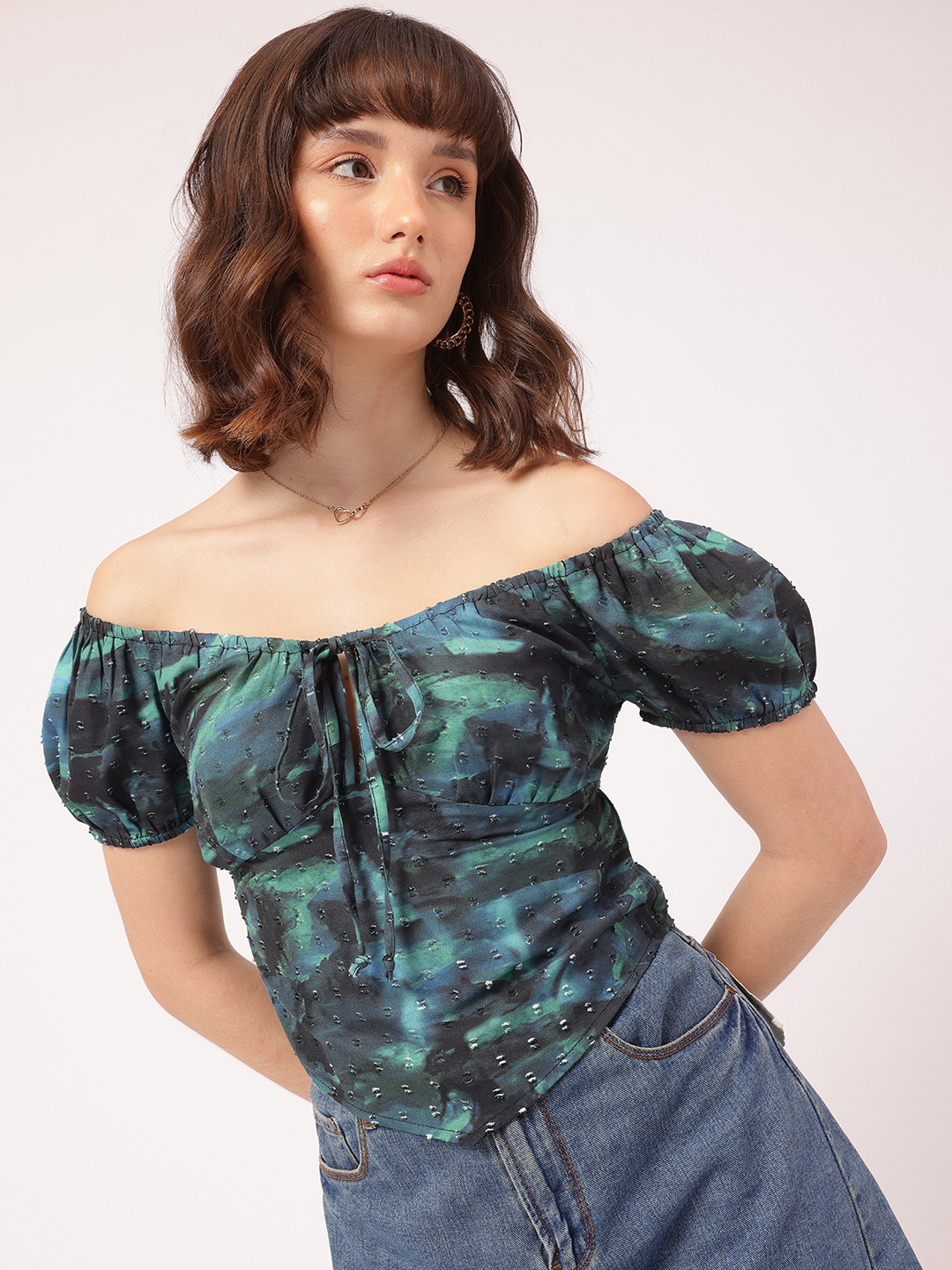 DressBerry Dainty Darling Printed Dobby Weave Top