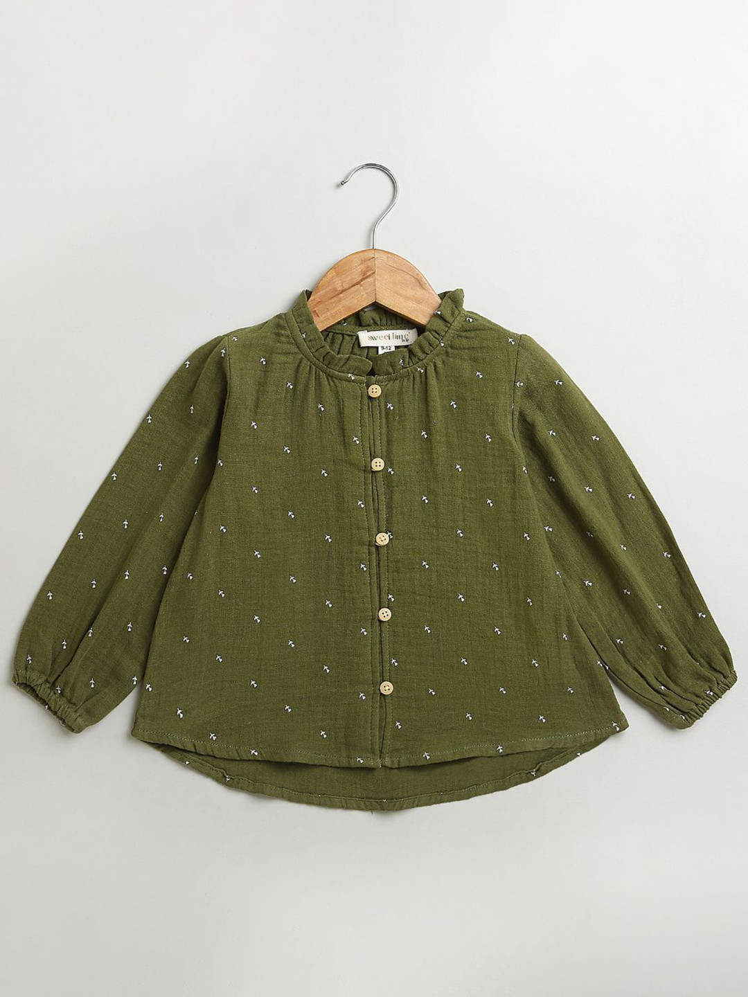 Sweetlime By AS Girls Floral Printed Puff Sleeve Cotton Shirt Style Top