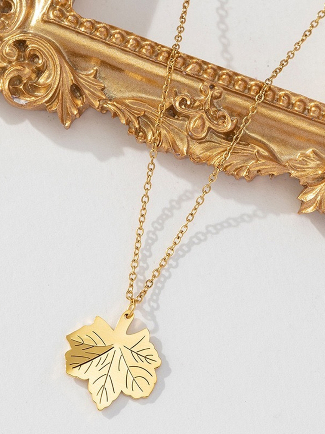 MYKI Gold-Plated Stainless Steel Aesthetic Leaf Pendant with Chain