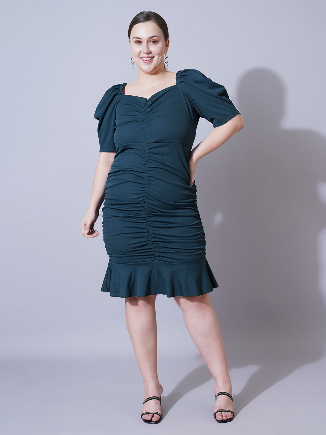 U&F Beyond Women Puff Sleeve Mermaid Sequin Scuba Bodycon Dress