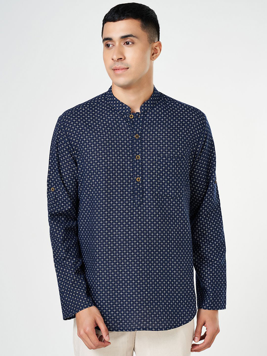 indus route by Pantaloons Geometric Embroidered Cotton A-Line Kurta