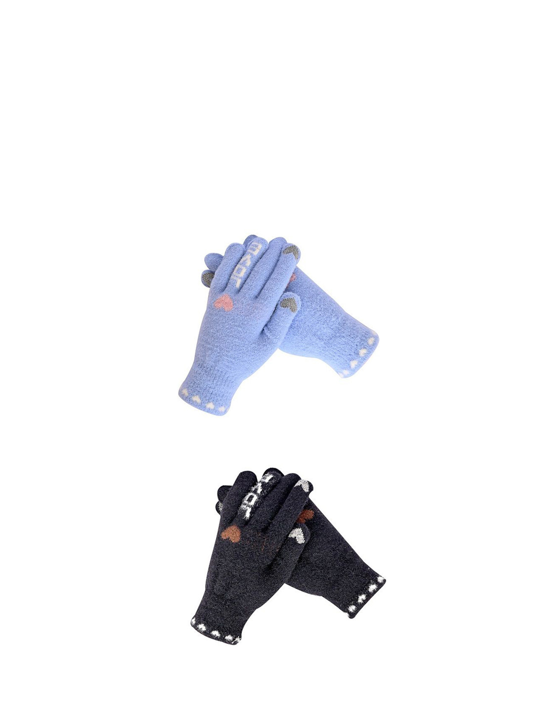 LOOM LEGACY Women Woollen Winter Pack of 2 Pairs Striped Acrylic Touchscreen Gloves