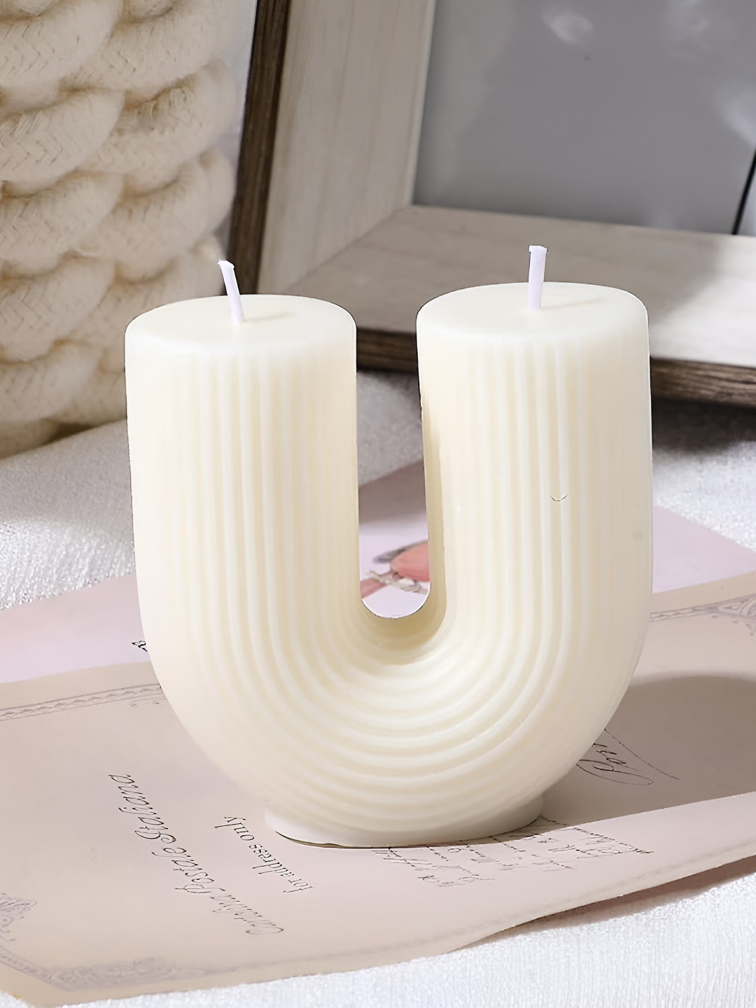 TIED RIBBONS Diwali Festive Scented 2 Wick Fruit Temptation Solid Geometric Pillar Candles