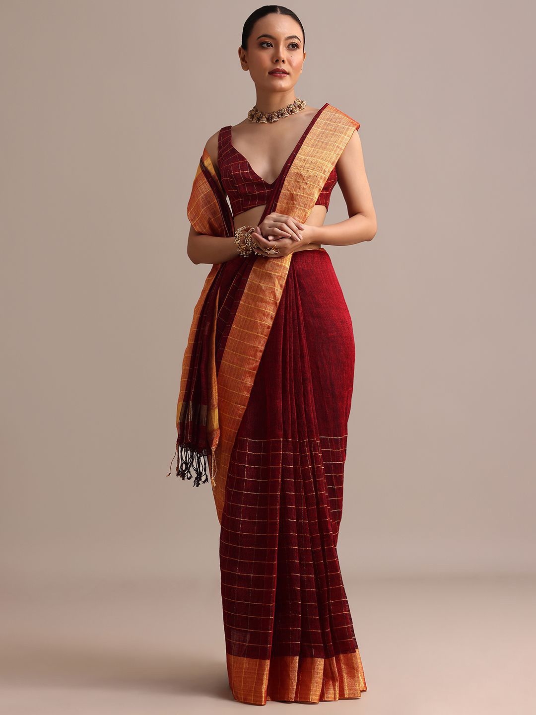 KALKI Fashion Striped Linen Blend Saree