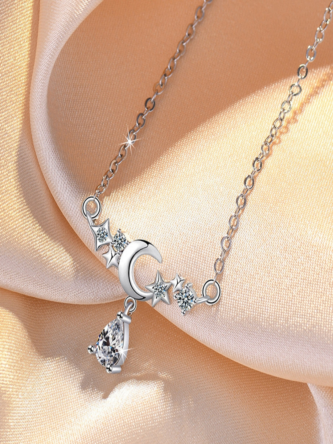 MYKI Silver-Plated Stainless Steel Diamond Moon Contemporary Pendant