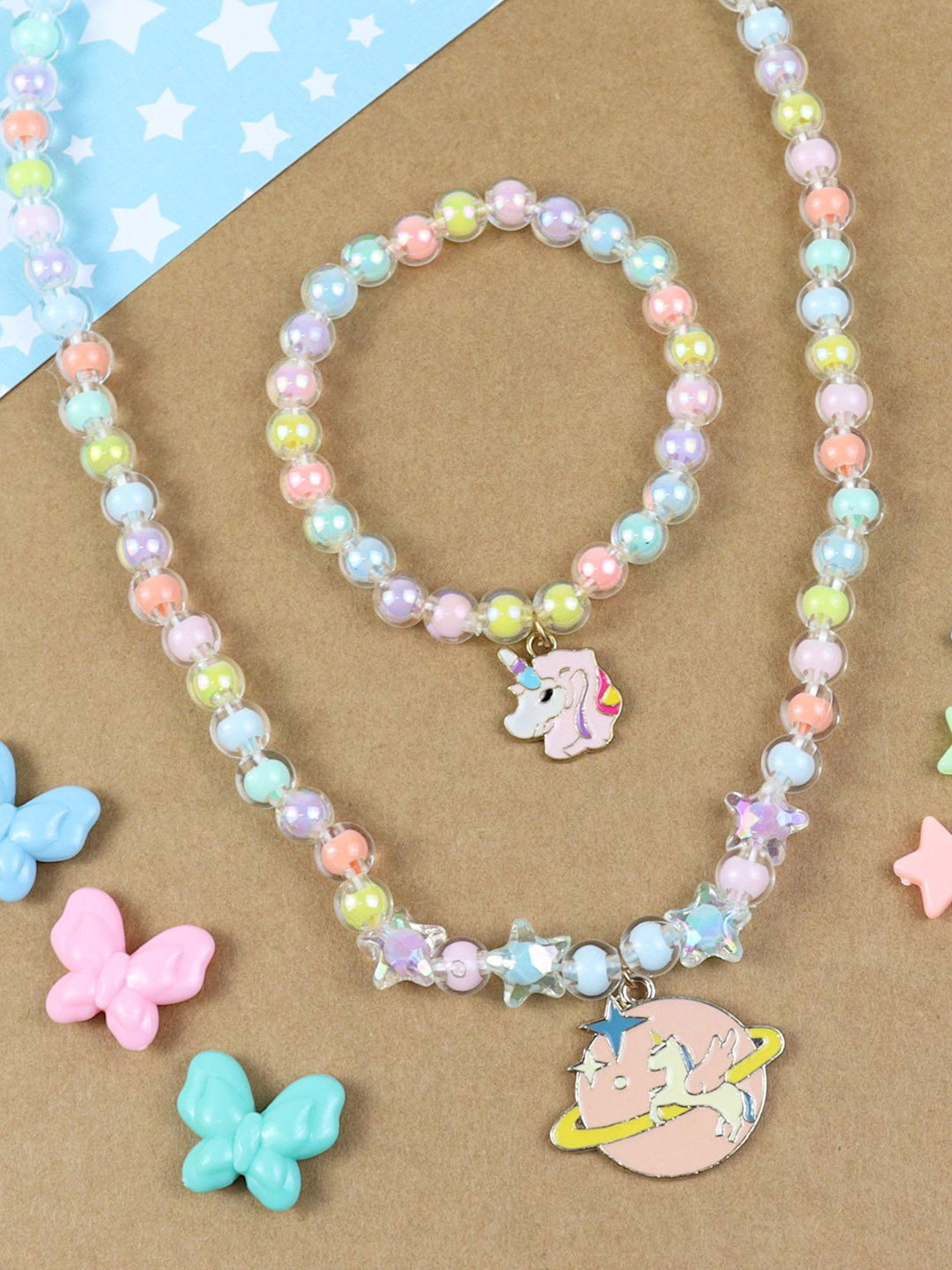 Asthetika Kids Girls Beaded Unicorn Galaxy Charm Jewellery Set