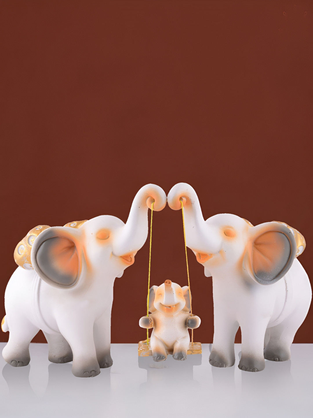 Zart Elelphant White Polyresin Glossy Living Room Medium Showpiece - 6.5 Inches