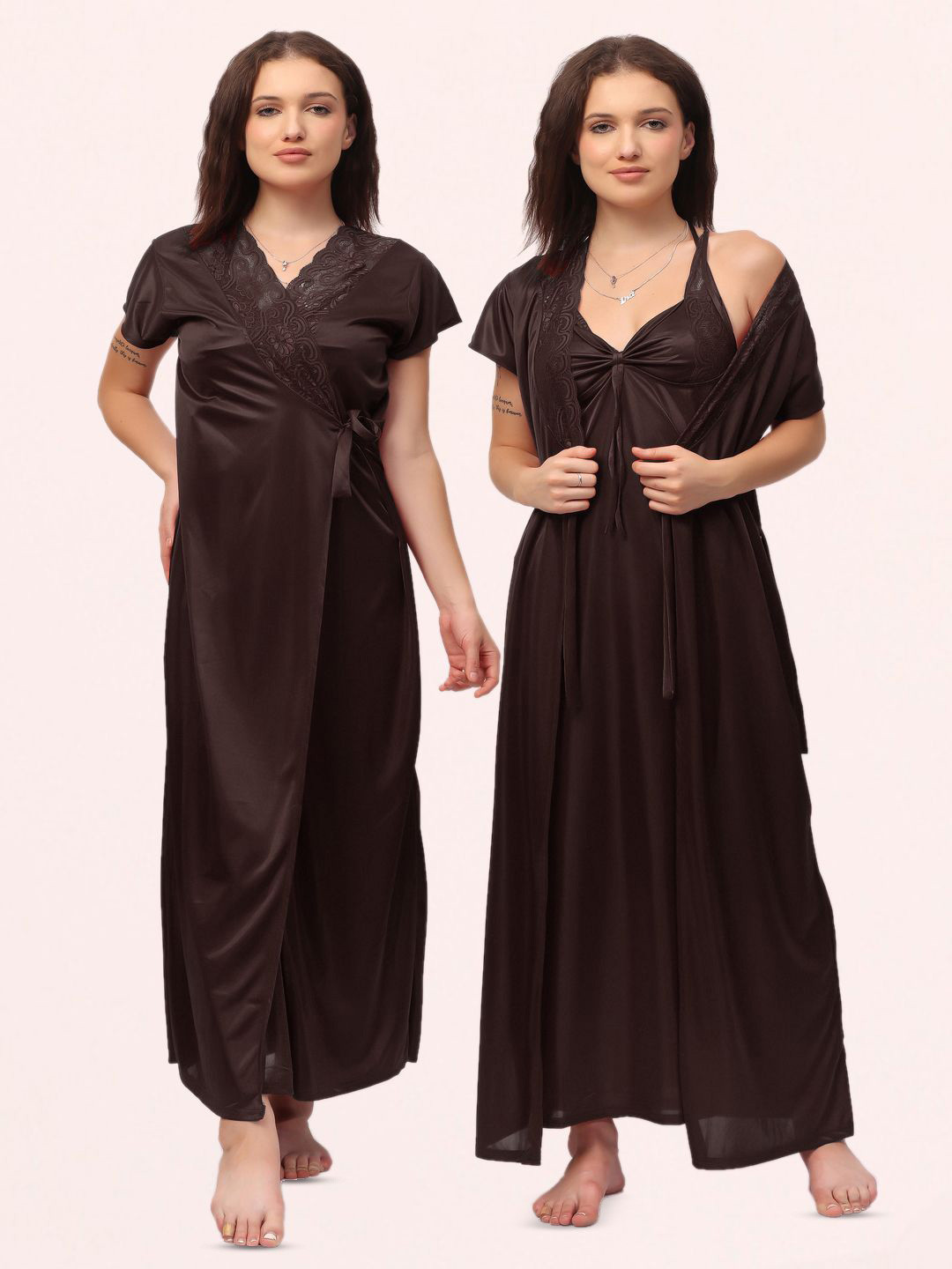 NIGHT KEYS  Women Everyday Set Of 6 Sweat Nightdress with Robe