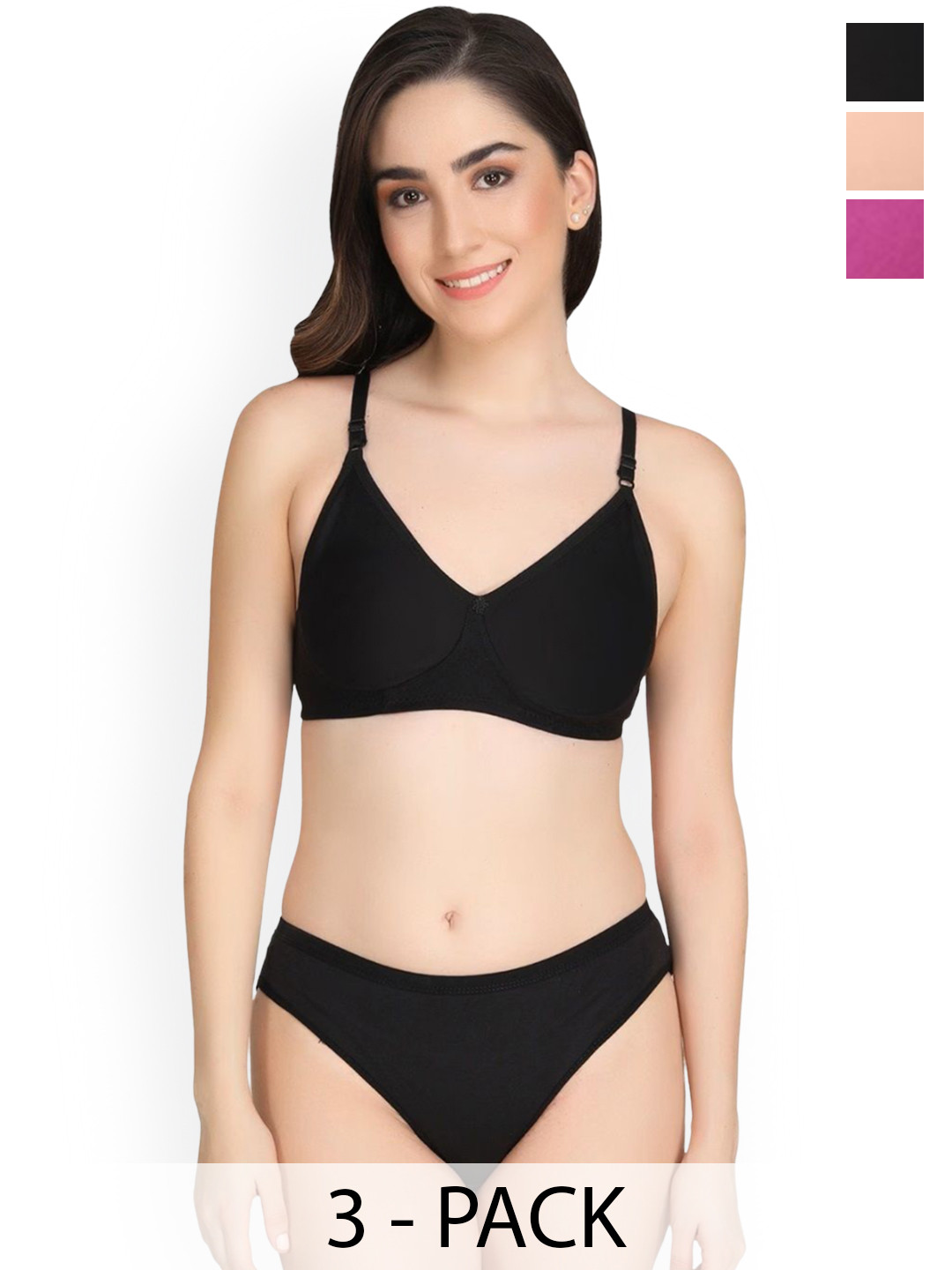 Designer Bugs Women Pack Of 3 Seamless Lightly Padded Lingerie Set DBLS-B-DP-PH-30B