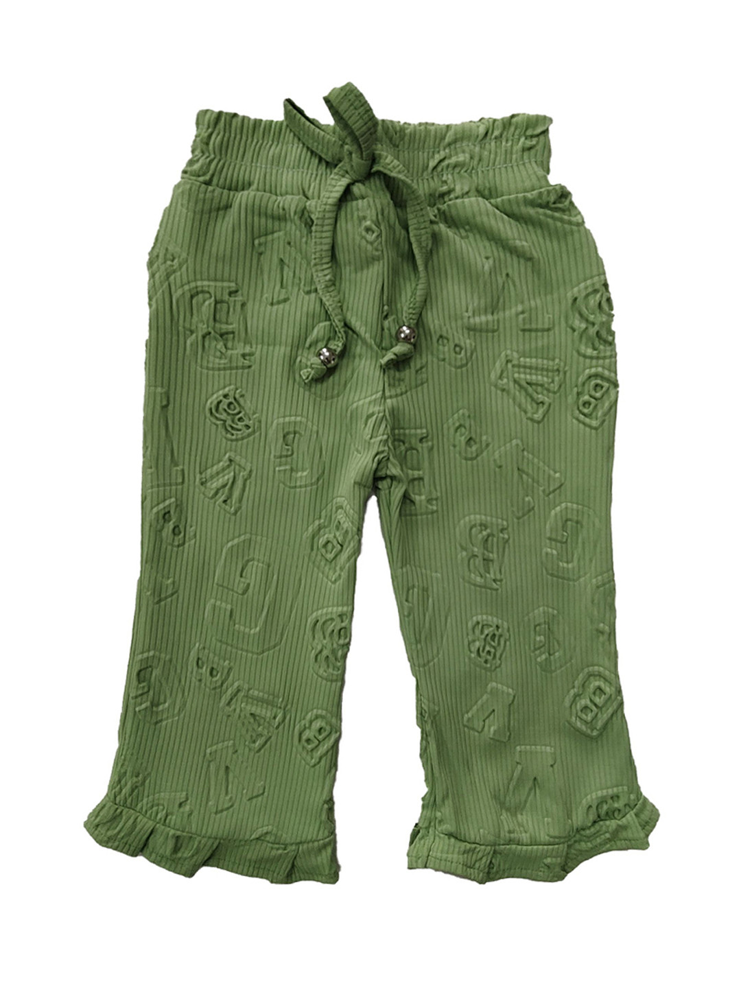 BAESD Girls Olive Green Cotton Casual Regular Fit Drawstring Trousers