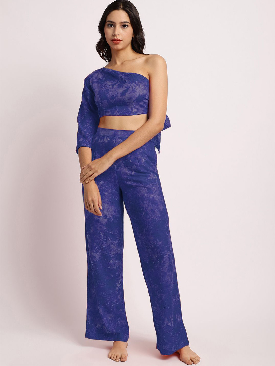 Aoba Blue Tie and Dye One Shoulder Top With Trouser